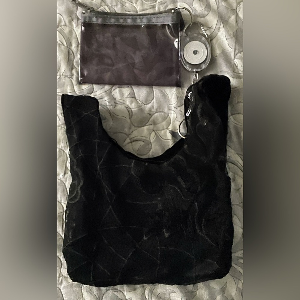 Reversible Small Black Lace Velvet Handbag with ID Holder